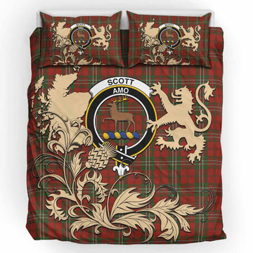 Scott Tartan Crest Bedding Set with Scottish Iconic Symbols 