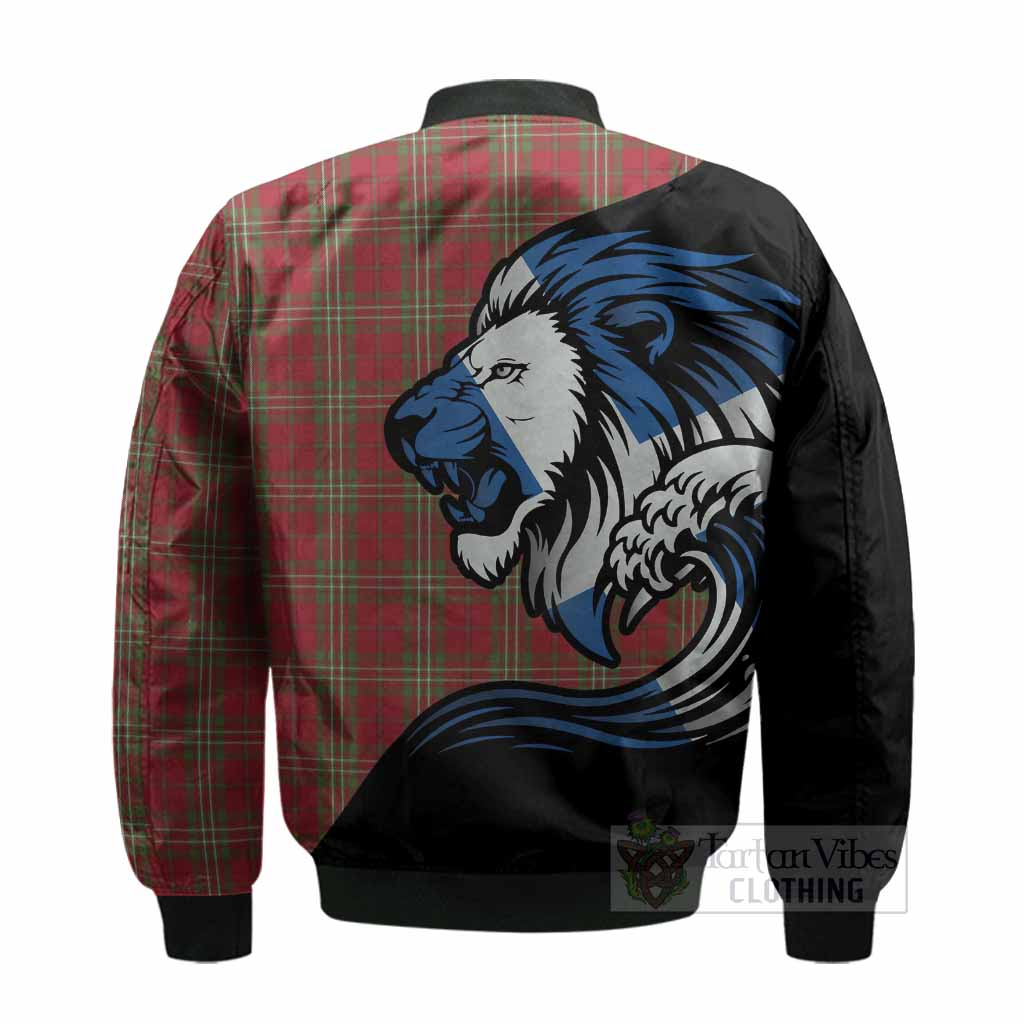 Scott Tartan Crest Bomber Jacket Scottish Golden Lions Wave Flow
