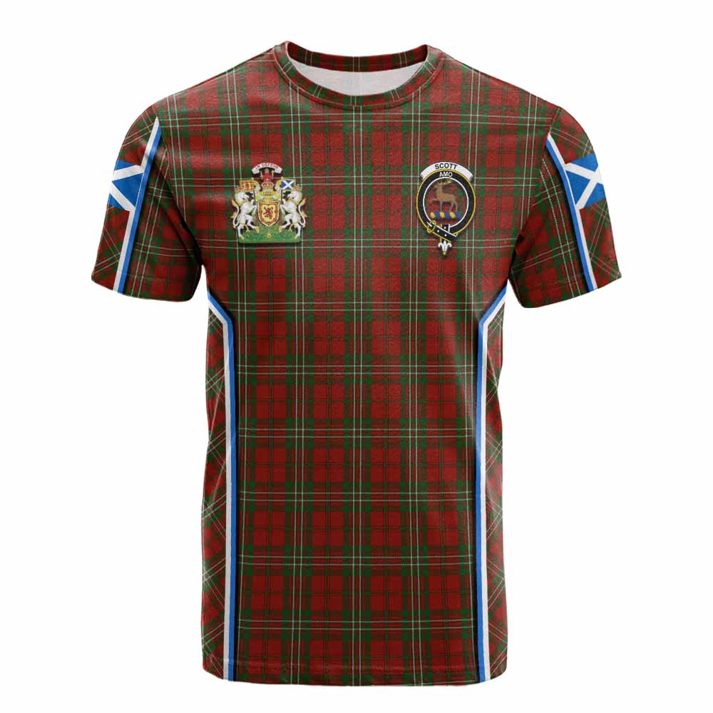 Scott Tartan Crest Cotton T-shirt Scotland Coat of Arm Flag Style - Tartan Vibes Clothing