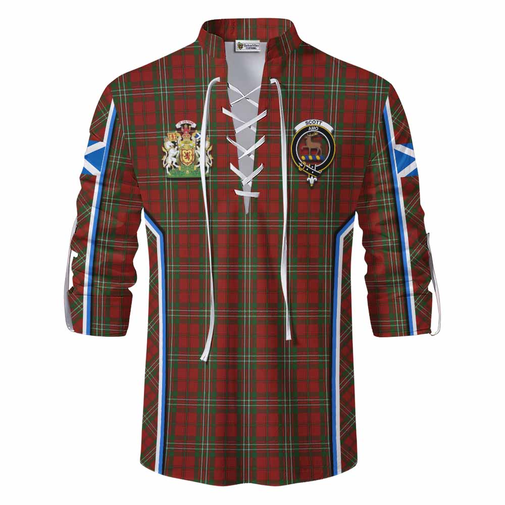 Scott Tartan Crest Ghillie Kilt Shirt Scotland Coat of Arm Flag Style - Tartan Vibes Clothing