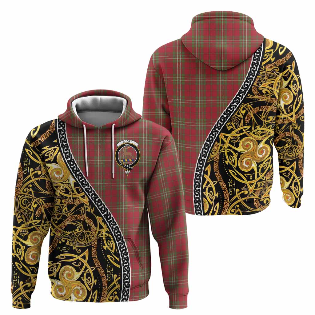 Scott Tartan Crest Hoodie Celtic Knot and Triple Trickle Spiral Symbols