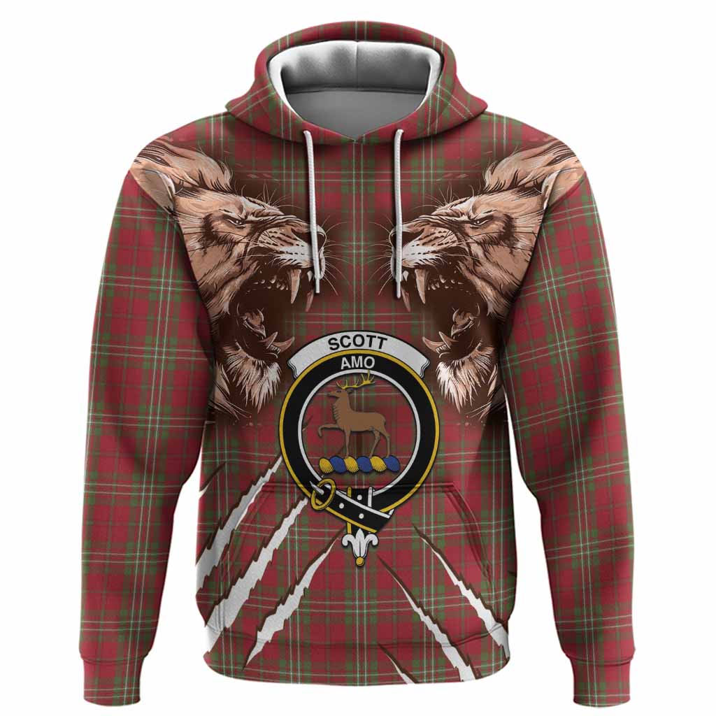 Scott Tartan Crest Hoodie Ferocious Lion Style