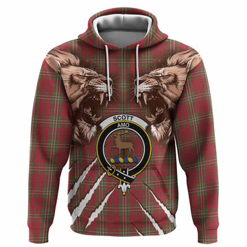 Scott Tartan Crest Hoodie Ferocious Lion Style