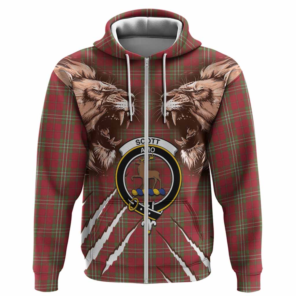 Scott Tartan Crest Hoodie Ferocious Lion Style