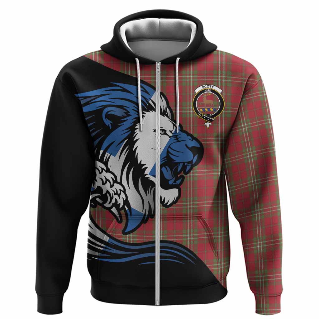 Scott Tartan Crest Hoodie Scottish Golden Lions Wave Flow