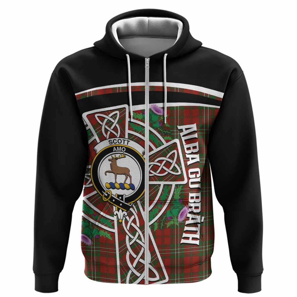 Scott Tartan Crest Hoodie Scottish Thistle Celtic Cross Alba Gu Brath