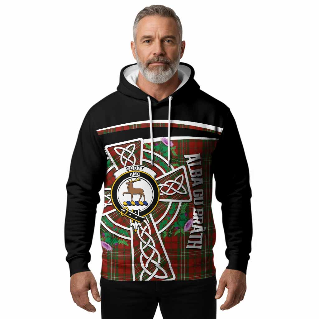 Scott Tartan Crest Hoodie Scottish Thistle Celtic Cross Alba Gu Brath