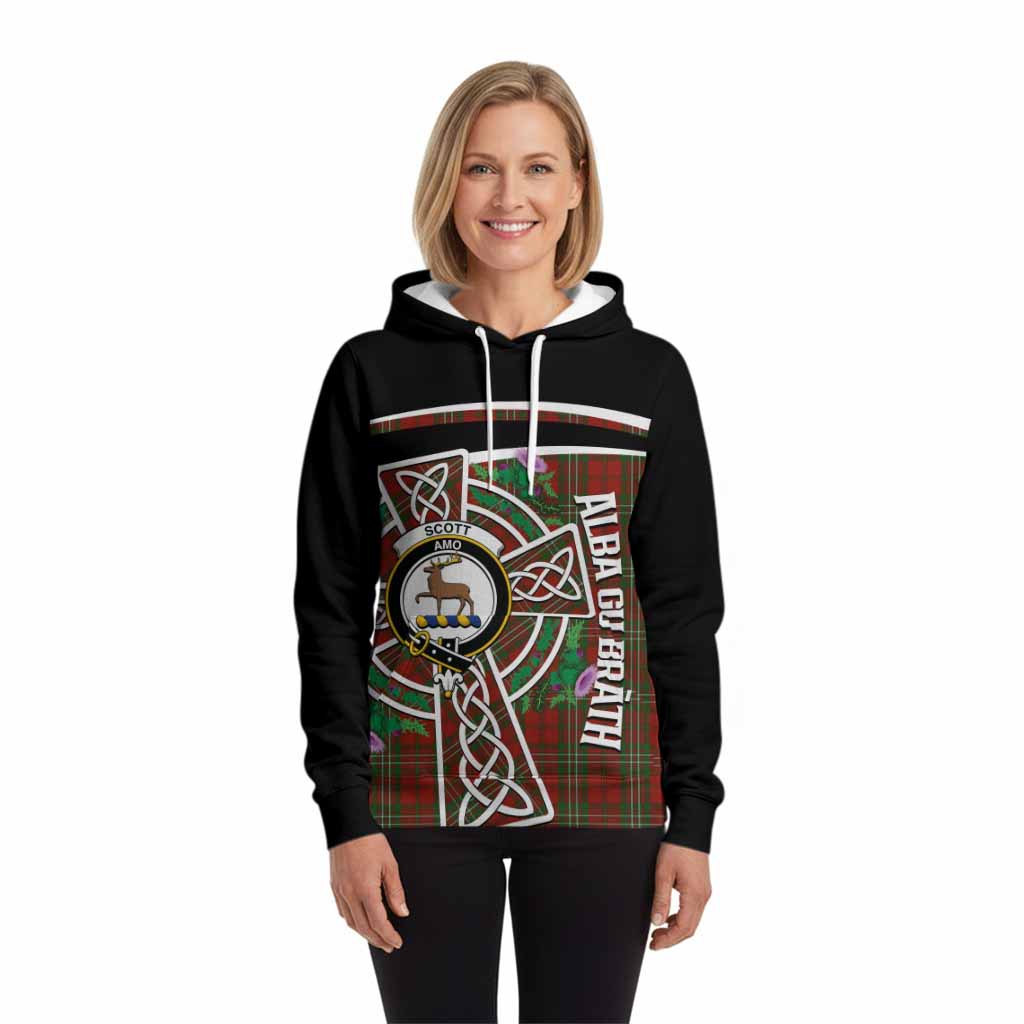 Scott Tartan Crest Hoodie Scottish Thistle Celtic Cross Alba Gu Brath