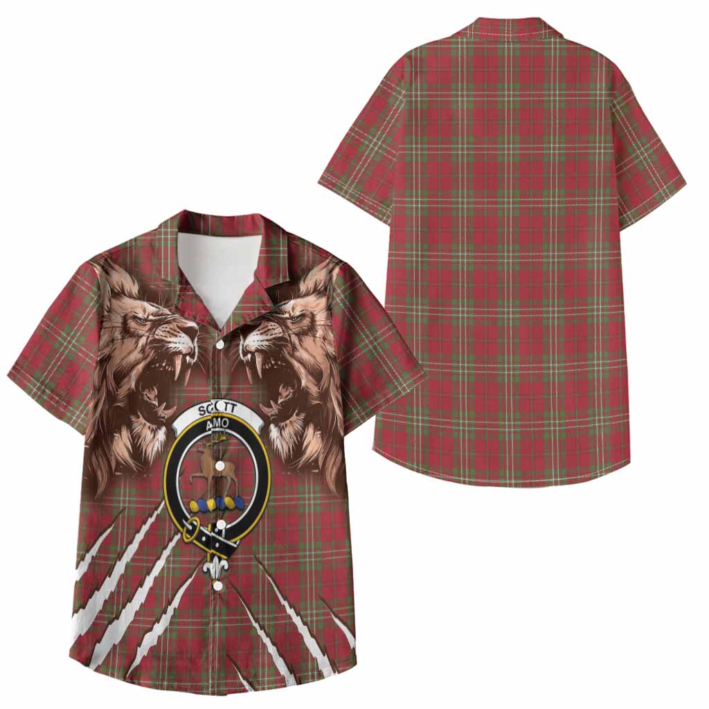 Scott Tartan Crest Kid Hawaiian Shirt Ferocious Lion Style