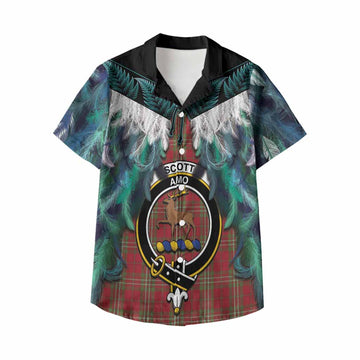 Scott Tartan Crest Kid Hawaiian Shirt New Zealand Maori Korowai Cloak