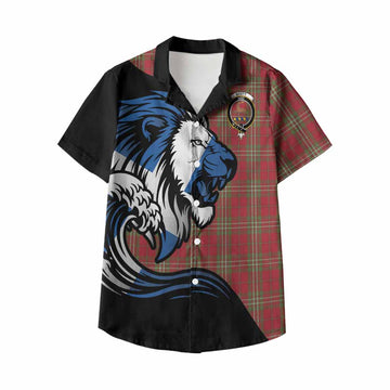 Scott Tartan Crest Kid Hawaiian Shirt Scottish Golden Lions Wave Flow