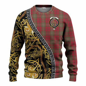 Scott Tartan Crest Knitted Sweater Celtic Knot and Triple Trickle Spiral Symbols