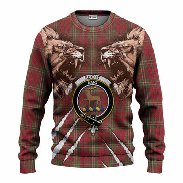 Scott Tartan Crest Knitted Sweater Ferocious Lion Style