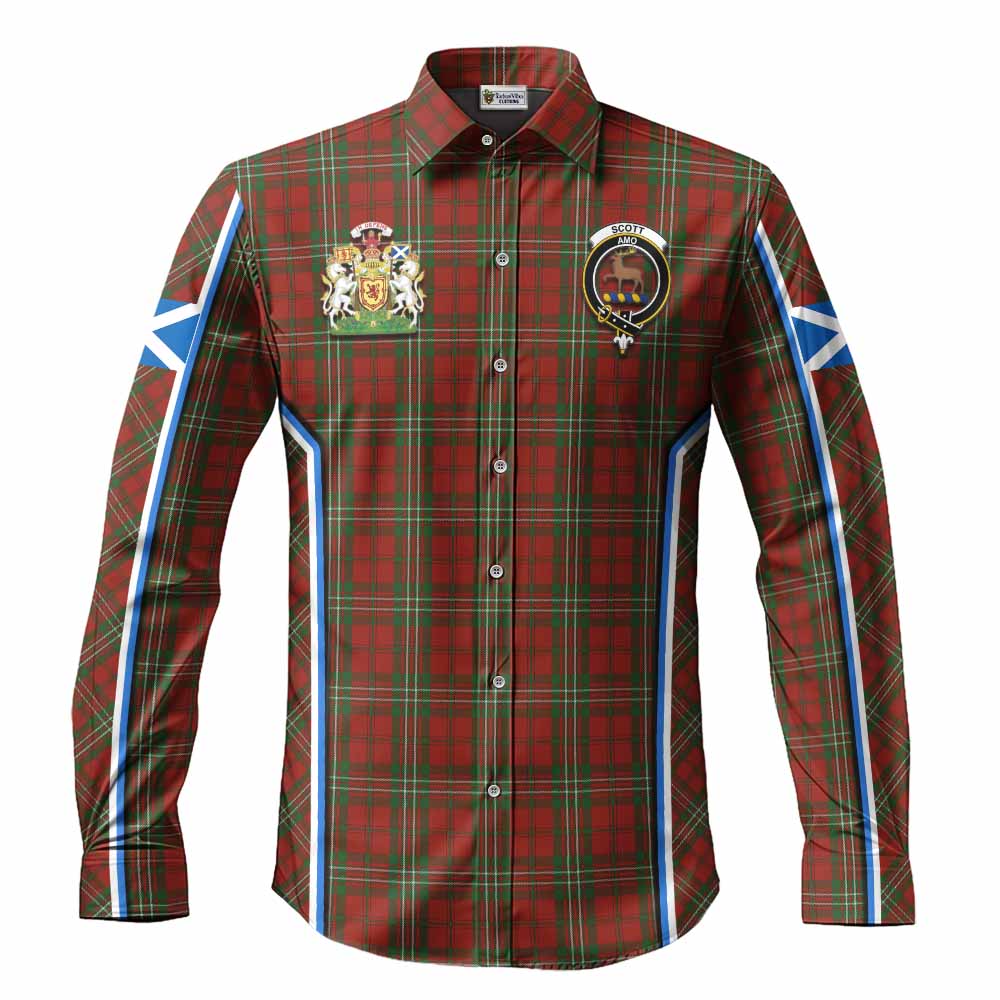 Scott Tartan Crest Long Sleeve Button Shirts Scotland Coat of Arm Flag Style - Tartan Vibes Clothing