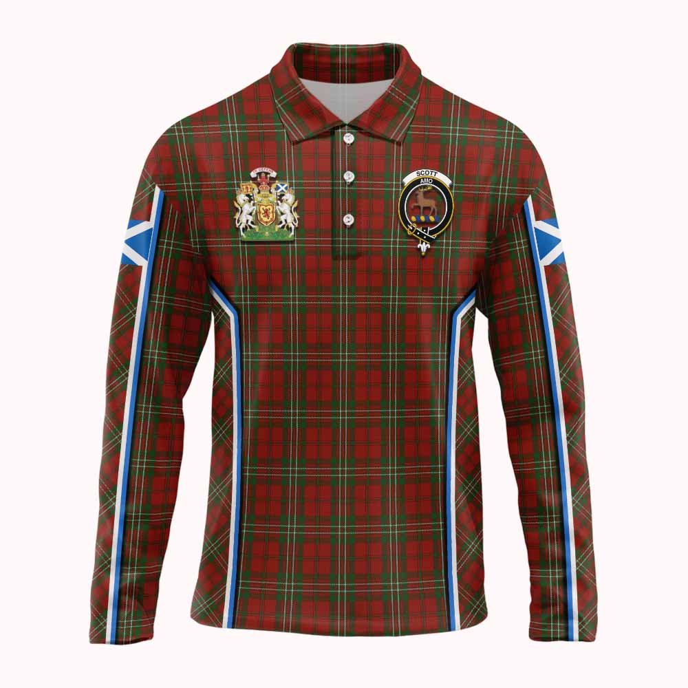 Scott Tartan Crest Long Sleeve Polo Shirt Scotland Coat of Arm Flag Style - Tartan Vibes Clothing
