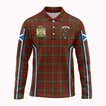 Scott Tartan Crest Long Sleeve Polo Shirt Scotland Coat of Arm Flag Style