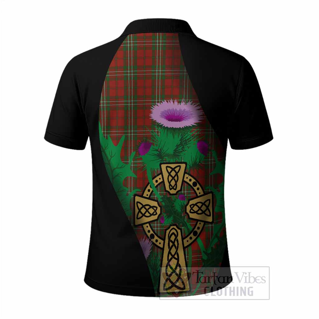 Scott Tartan Crest Polo Shirt Celtic Cross Thistle Flowers