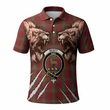 Scott Tartan Crest Polo Shirt Ferocious Lion Style