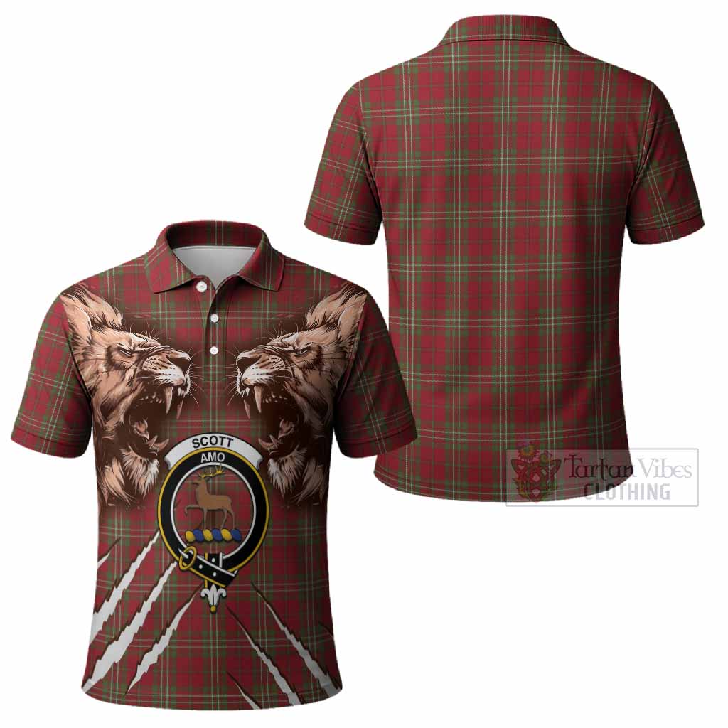 Scott Tartan Crest Polo Shirt Ferocious Lion Style