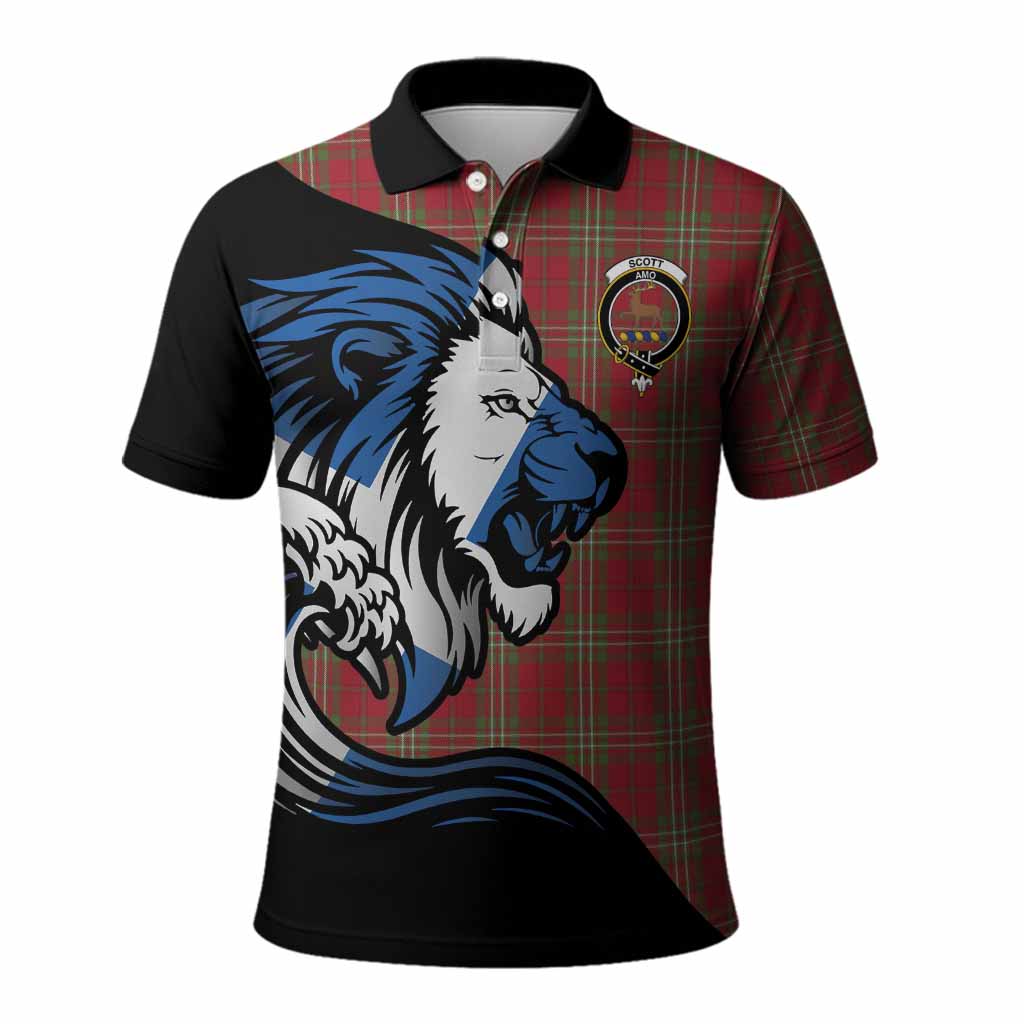 Scott Tartan Crest Polo Shirt Scottish Golden Lions Wave Flow