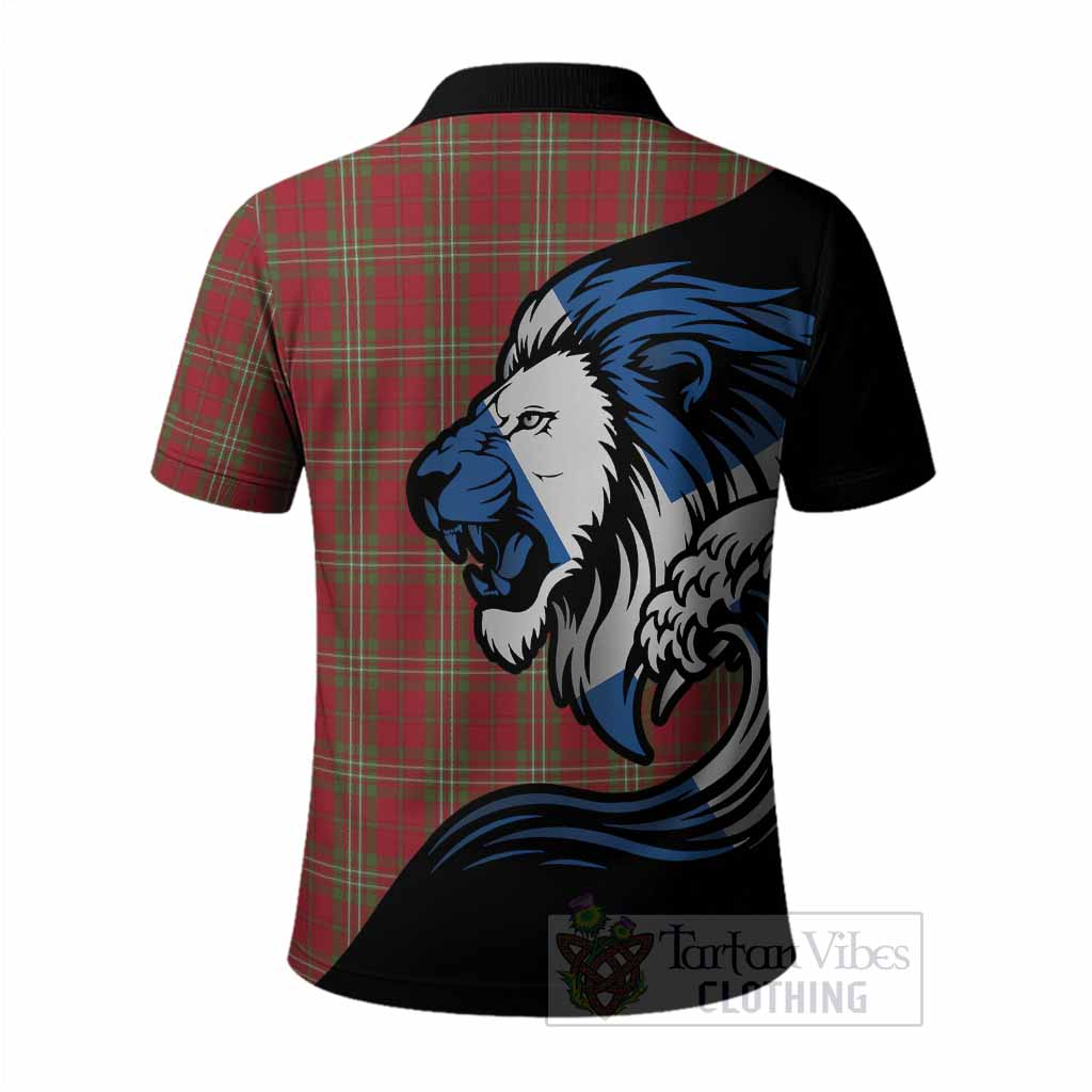Scott Tartan Crest Polo Shirt Scottish Golden Lions Wave Flow