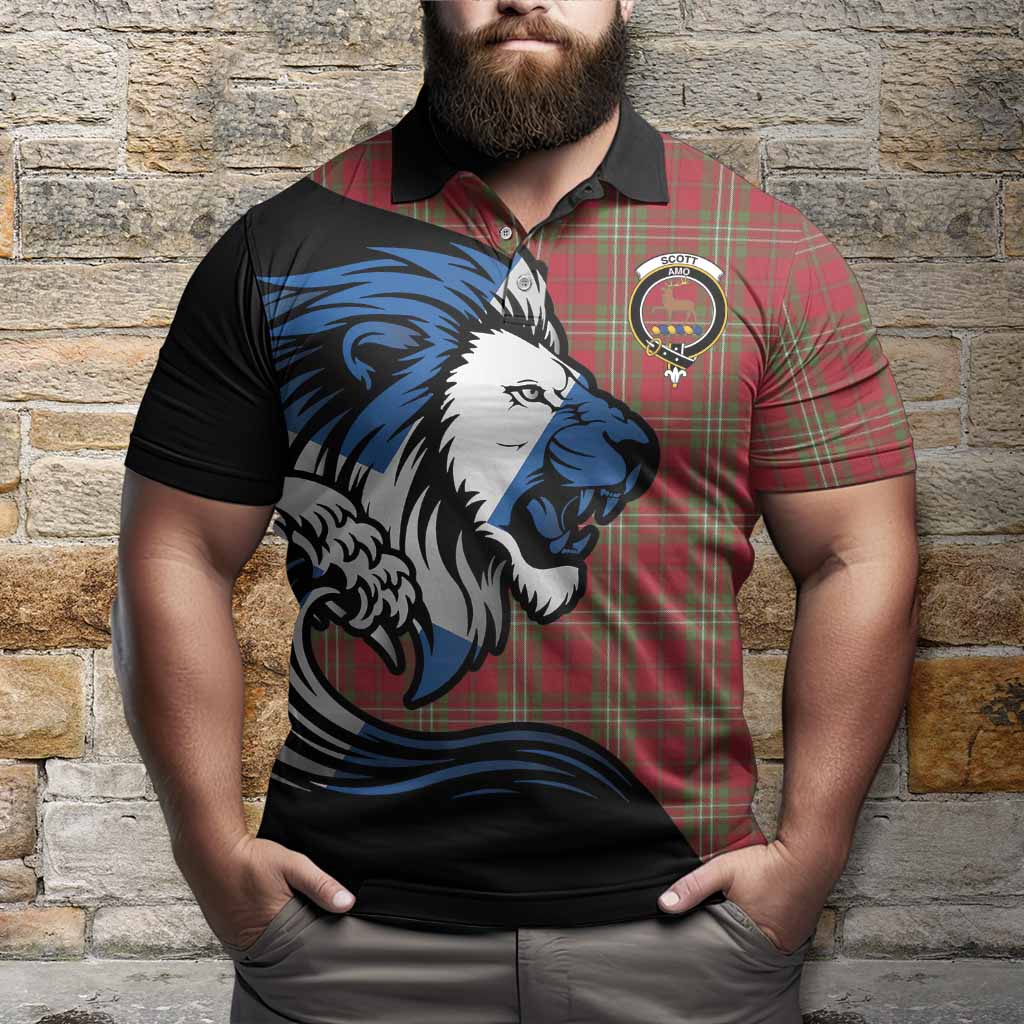 Scott Tartan Crest Polo Shirt Scottish Golden Lions Wave Flow