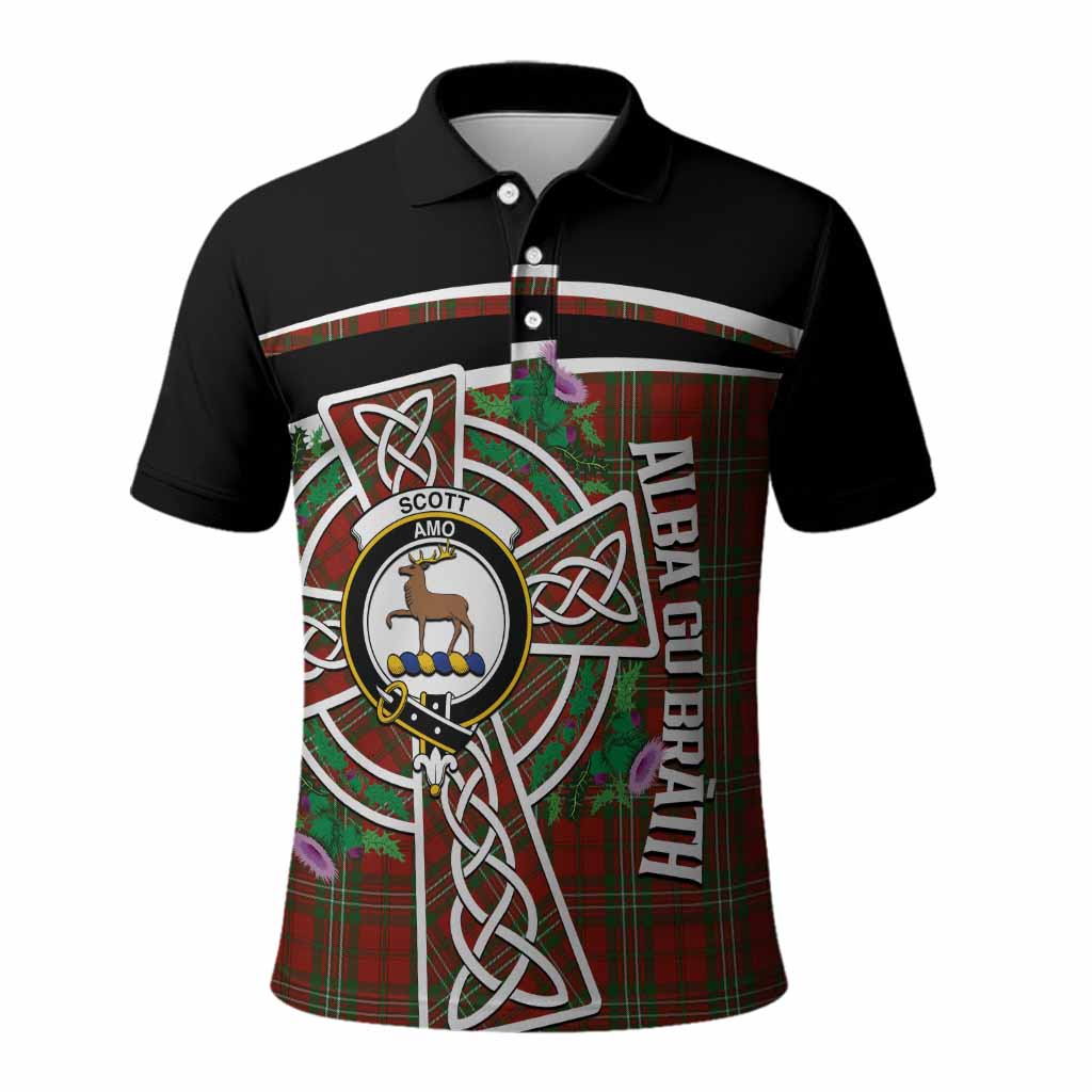 Scott Tartan Crest Polo Shirt Scottish Thistle Celtic Cross Alba Gu Brath