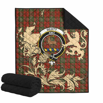 Scott Tartan Crest Premium Quilt with Scottish Iconic Symbols 
