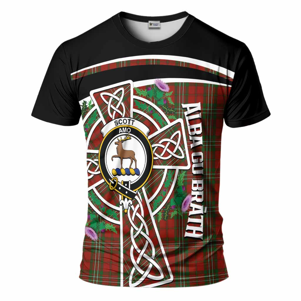 Scott Tartan Crest T-Shirt Scottish Thistle Celtic Cross Alba Gu Brath