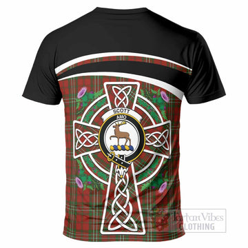 Scott Tartan Crest T-Shirt Scottish Thistle Celtic Cross Alba Gu Brath