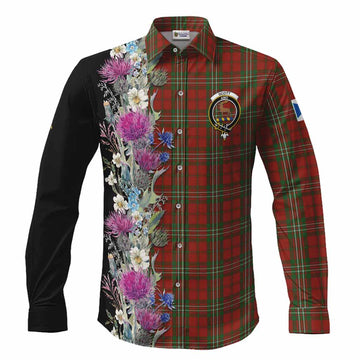 Scott Tartan Crest Thistle Floral Long Sleeve Button Shirts Men's Shirt S - Tartan Vibes Clothing