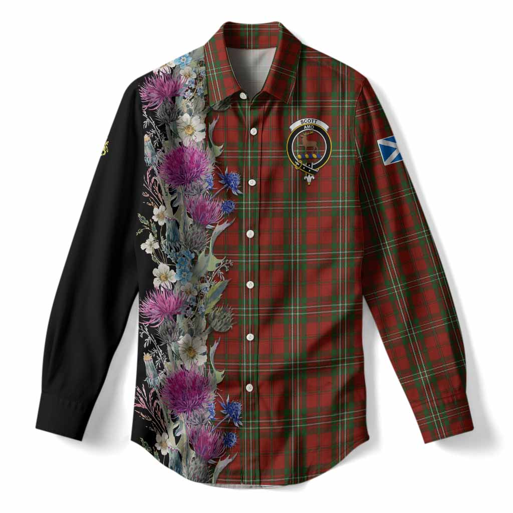 Scott Tartan Crest Thistle Floral Women Casual Shirt