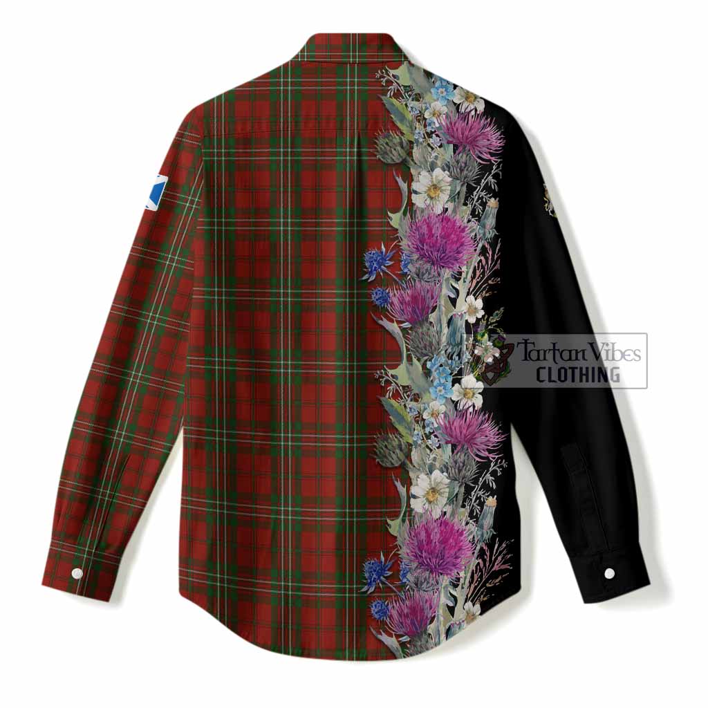 Scott Tartan Crest Thistle Floral Women Casual Shirt