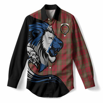 Scott Tartan Crest Women Casual Shirt Scottish Golden Lions Wave Flow