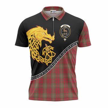 Scott Tartan Crest Zipper Polo Shirt Legendary Dragon Knot Half Style