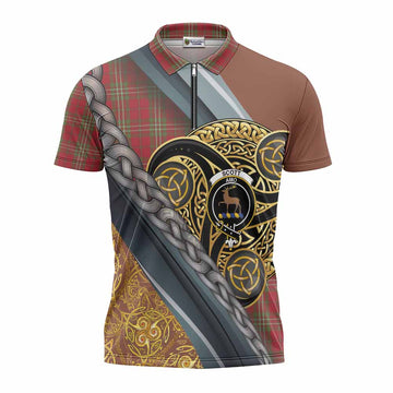Scott Tartan Crest Zipper Polo Shirt Scottish Triskele Celtic