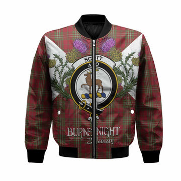 Scott Tartan Family Crest Bomber Jacket Scottish Burns Night Thistle Floral