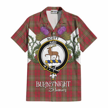 Scott Tartan Family Crest Cotton Hawaiian Shirt Scottish Burns Night Thistle Floral