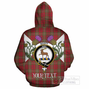 Scott Tartan Family Crest Cotton Hoodie Scottish Burns Night Thistle Floral