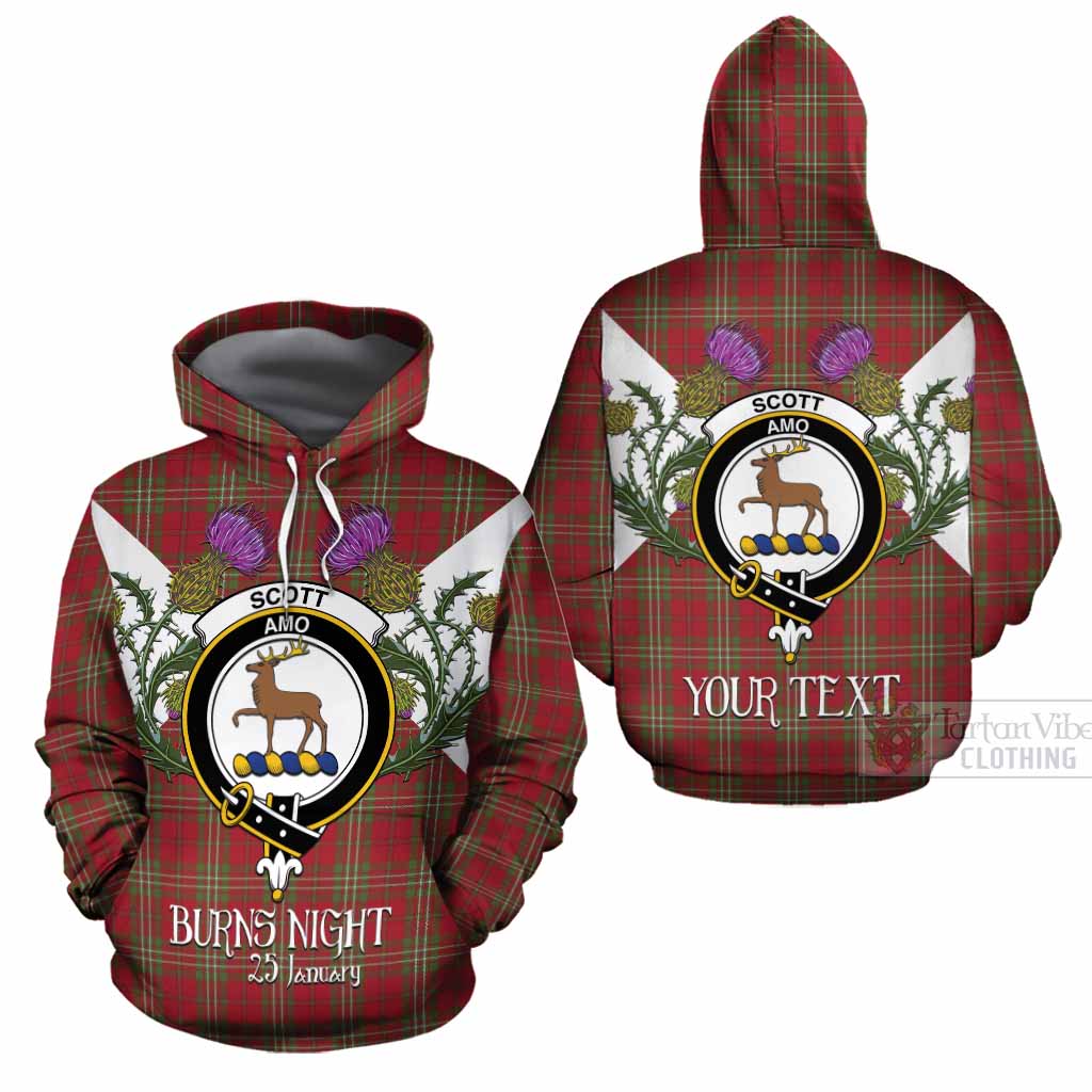 Scott Tartan Family Crest Cotton Hoodie Scottish Burns Night Thistle Floral