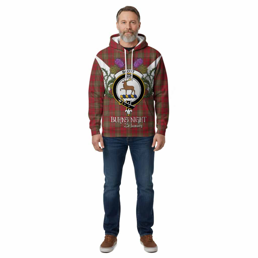 Scott Tartan Family Crest Cotton Hoodie Scottish Burns Night Thistle Floral