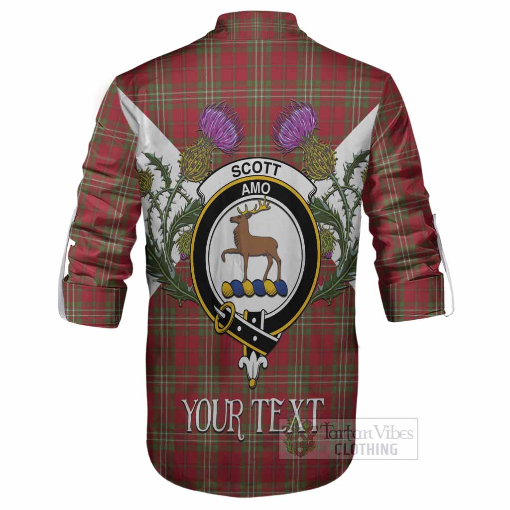 Scott Tartan Family Crest Ghillie Shirt Scottish Burns Night Thistle Floral