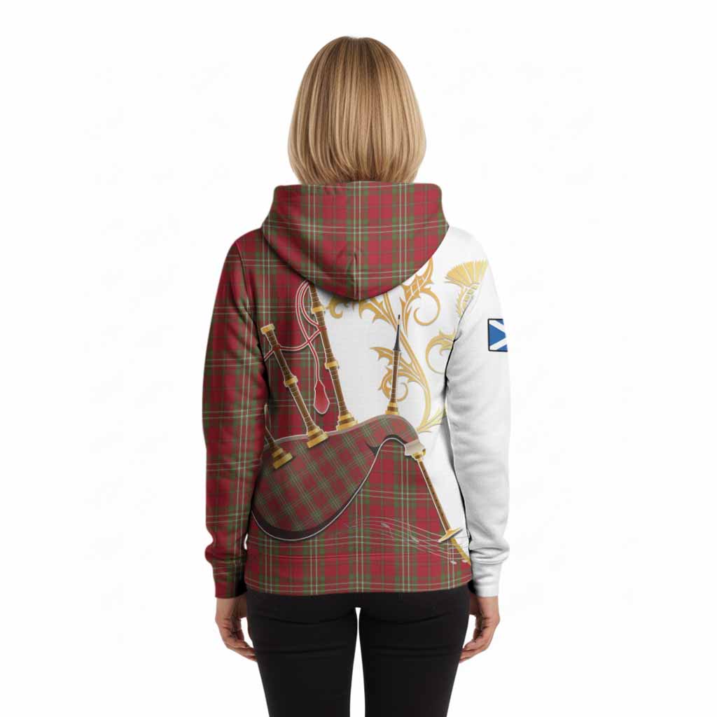Scott Tartan Family Crest Hoodie Bagpipes with Scottish Thistle