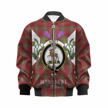 Scott Tartan Family Crest Kid Bomber Jacket Scottish Burns Night Thistle Floral
