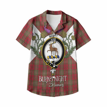 Scott Tartan Family Crest Kid Hawaiian Shirt Scottish Burns Night Thistle Floral
