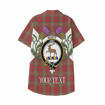 Scott Tartan Family Crest Kid Hawaiian Shirt Scottish Burns Night Thistle Floral