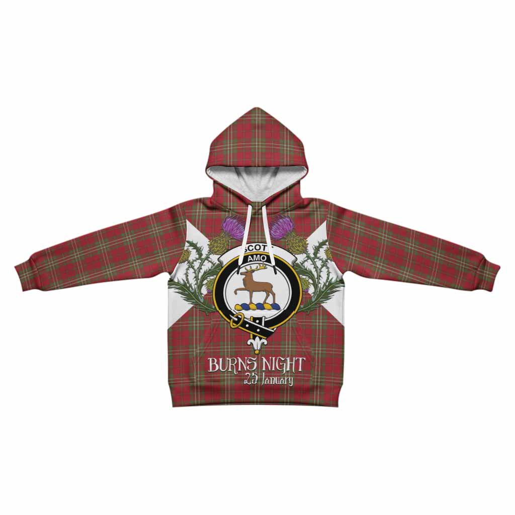 Scott Tartan Family Crest Kid Hoodie Scottish Burns Night Thistle Floral