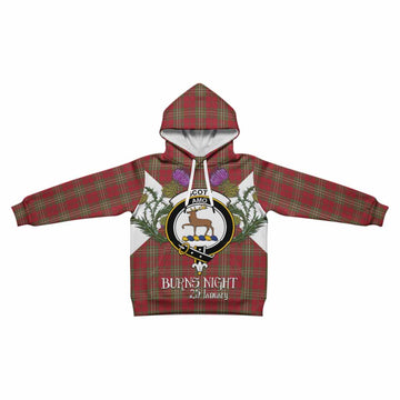 Scott Tartan Family Crest Kid Hoodie Scottish Burns Night Thistle Floral
