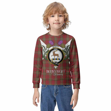 Scott Tartan Family Crest Kid Knitted Sweatshirt Scottish Burns Night Thistle Floral