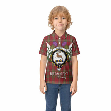 Scott Tartan Family Crest Kid Polo Shirt Scottish Burns Night Thistle Floral